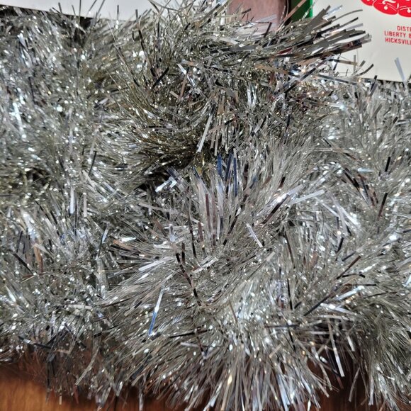 Vintage Silver Tinsel Garland Christmas Tree Mantle Decoration Liberty Bell - Picture 6 of 7